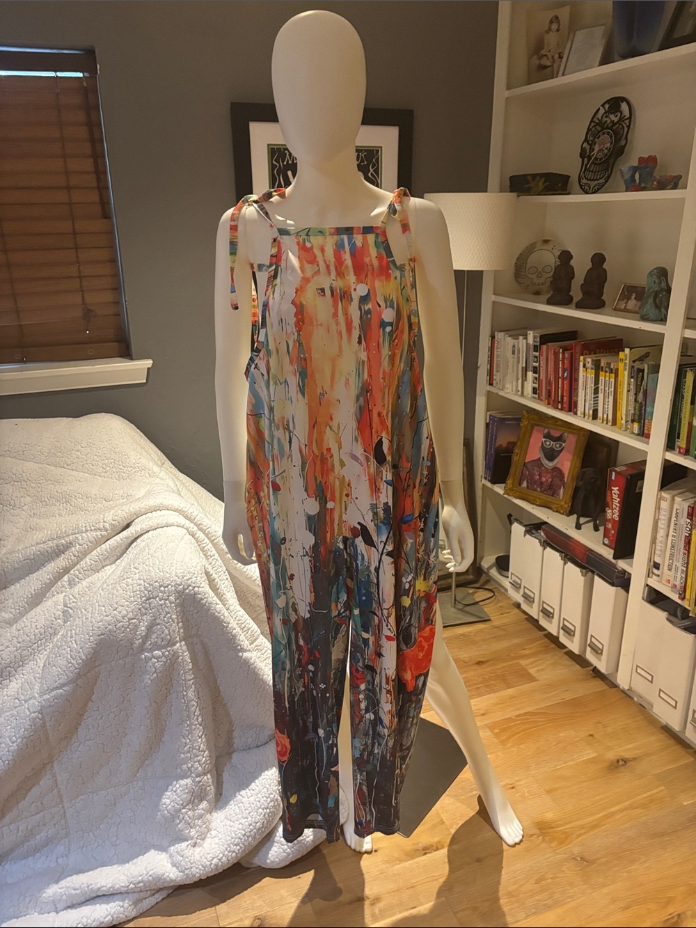 Source Unknown Abstract Multi-Color Tie-Shoulder Jumpsuit